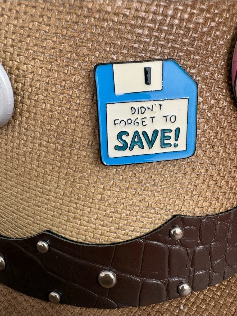 Enamel Floppy Disk SAVE! Pin - Blue & Cream